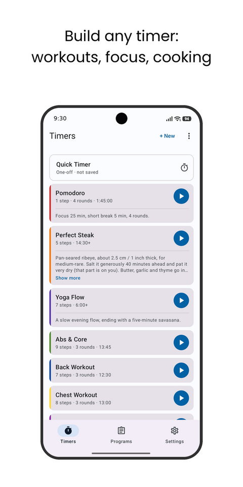 Build any timer: workouts, focus, cooking